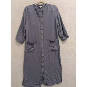 Emberley Womens‎ Button Front Rayon Linen Dress Small Blue Midi Casual